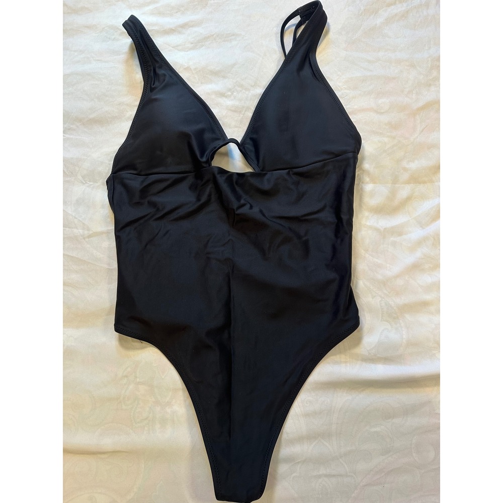 Gymshark Womens Black Cutout One Piece Swimsuit GLSM5095-BK Large